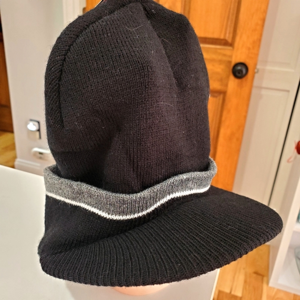 NEW Black Knit Beanie Hat with Flat Bill